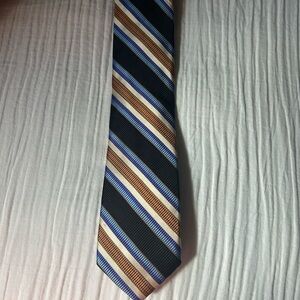 Robert Talbots Classic Striped Men's Tie in Navy, Gold and Light Blue